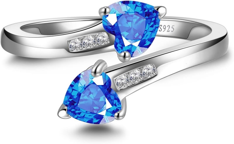 Yaresul 1CT Adjustable Women Heart Ring 925 Sterling Silver Birthstone Rings for Women Promise Ring for her Simulated Gemstone Statement Stackable Band Width 2mm Open Size 5~9 - Image 3